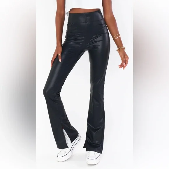 SMYM Nashville Faux Leather Pull On Flare Pants - Picture 1 of 7